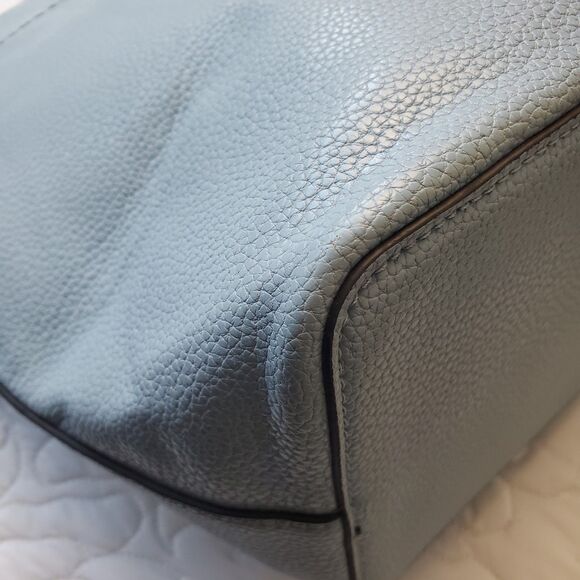 Tory Burch McGraw Tote Pebbled Leather Shoulder Bag Blue $495 Fraying Handle - Picture 7 of 16